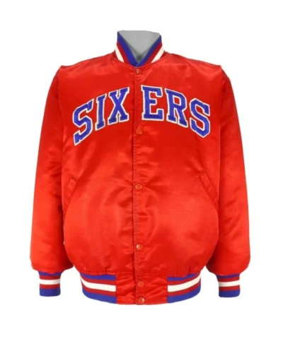 Philadelphia Sixers 76ers Full-Snap Satin Bomber Red Jacket