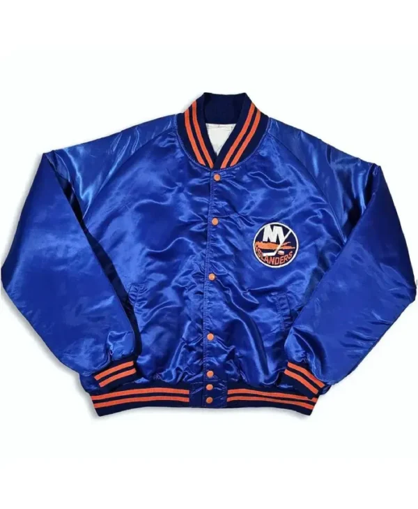 New York Islanders 80s Bomber Full-Snap Satin Blue Jacket