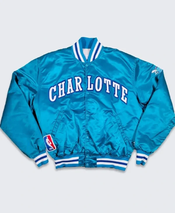 Shop Blue Starter Charlotte Hornets 90s Full-Snap Satin Jacket