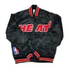 NBA Miami Heat 90s Bomber Full-Snap Satin Black Jacket