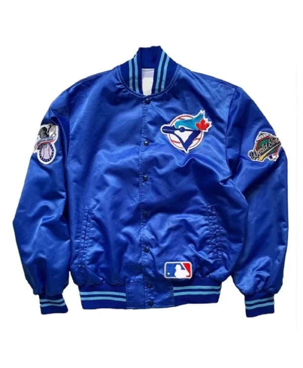Toronto Blue Jays 90’s Blue Full-Snap Varsity Satin Jacket