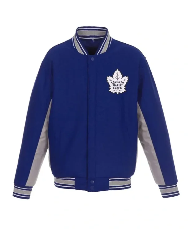 RoyalGray Toronto Maple Leafs Accent Full Snap Varsity Wool Jacket