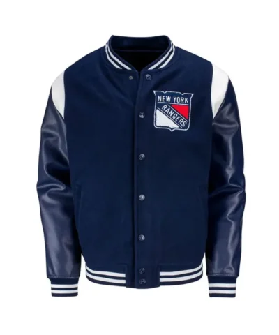 New York Rangers Alternate Varsity Full-Snap WoolLeather Blue Jacket