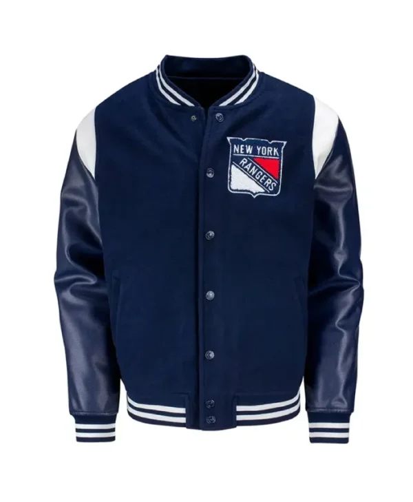 New York Rangers Alternate Varsity Full-Snap WoolLeather Blue Jacket