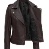 Asymmetrical Biker Brown Leather Jacket For Womens Back View