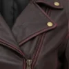 Asymmetrical Biker Brown Leather Jacket For Womens Close Up Collar and Front Zip