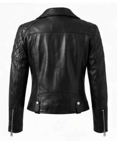 Asymmetrical Black Leather Biker Jacket For Women