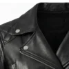 Asymmetrical Black Leather Biker Jacket For Women Close Up Collar