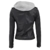 Womens Removable Hood Black Leather Jacket