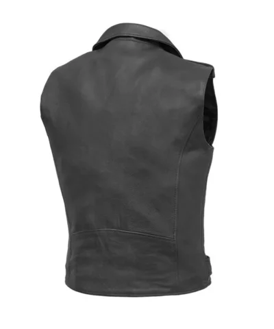 Men’s Black Asymmetrical Zipper Biker Leather Vest