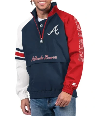 Elite Atlanta Braves Color-Block Half Zip Pullover Jacket