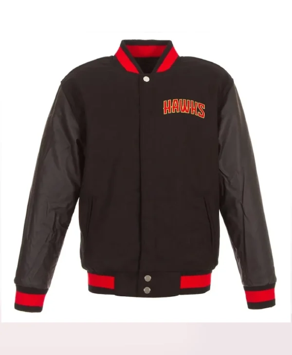 Atlanta Hawks WoolLeather Full-Zip Black Varsity Jacket