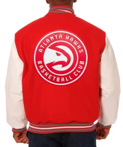 Atlanta Hawks Red and White Varsity Jacket