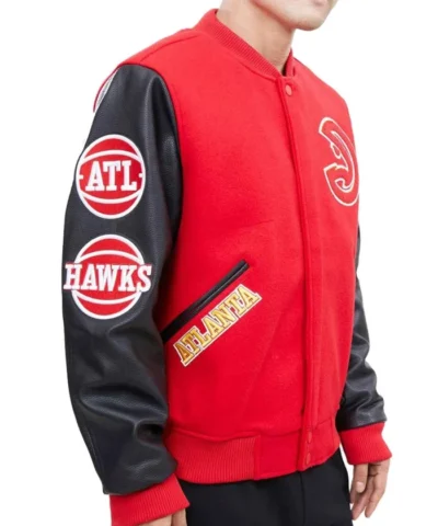 Atlanta Hawks Letterman Red and Black Jacket