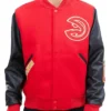 Atlanta Hawks RedBlack Varsity Wool with Leather Sleeves Jacket
