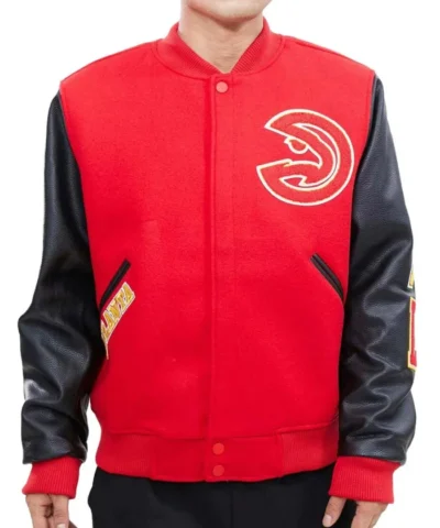 Atlanta Hawks RedBlack Varsity Wool with Leather Sleeves Jacket
