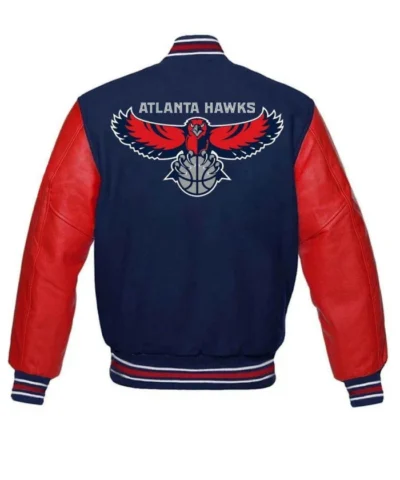 Atlanta Hawks Red and Blue WoolLeather Varsity Jacket