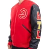 Atlanta Hawks RedBlack Letterman Varsity WoolLeather Jacket