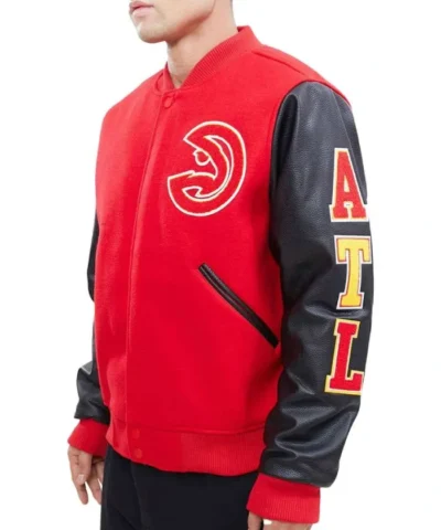 Atlanta Hawks RedBlack Letterman Varsity WoolLeather Jacket