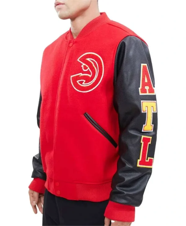 Atlanta Hawks RedBlack Letterman Varsity WoolLeather Jacket