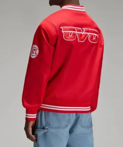 Atlanta Hawks OVO Full-Snap Red Satin Jacket