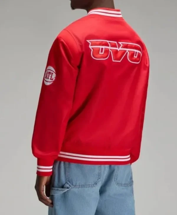 Atlanta Hawks OVO Full-Snap Red Satin Jacket