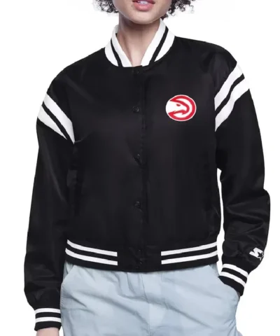 Printed Logo Atlanta Hawks Varsity Full-Snap Jacket