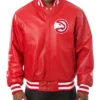 Atlanta Hawks Full-Snap Red Leather Varsity Jacket