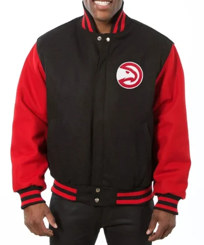 Atlanta Hawks Red and Black Wool Full-Snap Varsity Jacket