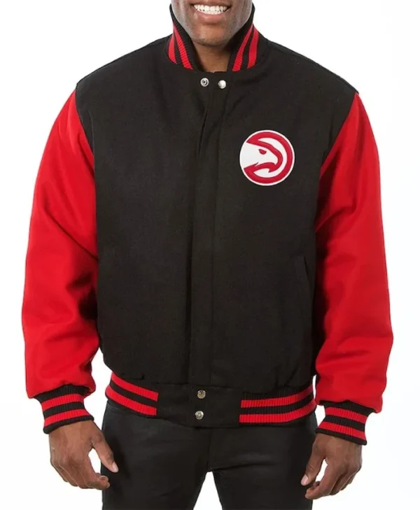 Atlanta Hawks Red and Black Wool Full-Snap Varsity Jacket