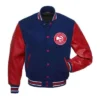 Atlanta Hawks Red and Blue Varsity Letterman WoolLeather Jacket