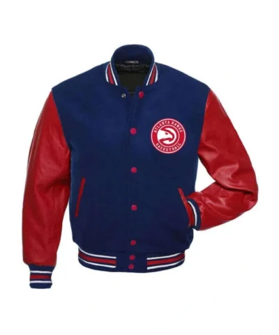 Atlanta Hawks Red and Blue Varsity Letterman WoolLeather Jacket