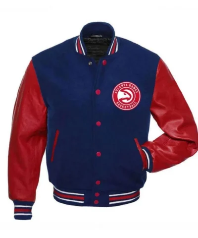 Atlanta Hawks Letterman Red and Blue Varsity WoolLeather Jacket