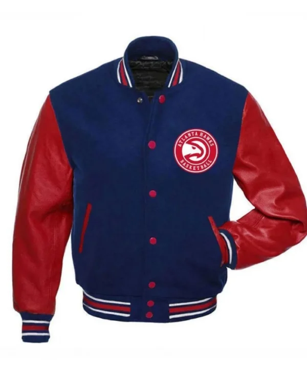 Atlanta Hawks Letterman Red and Blue Varsity WoolLeather Jacket