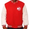 Atlanta Hawks Full-Snap Red and White WoolLeather Jacket