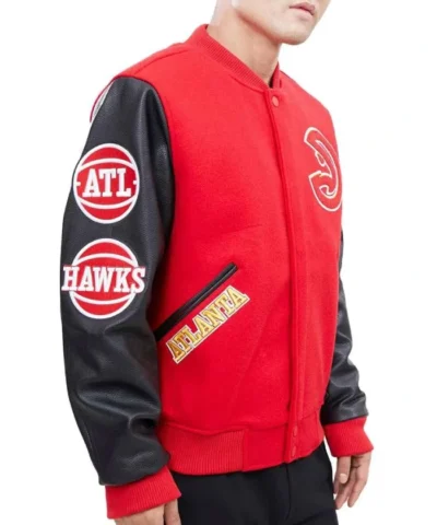 Shop Atlanta Hawks Red and Black Letterman Jacket