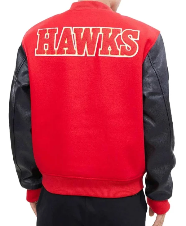 Atlanta Hawks RedBlack Letterman Varsity Wool with Leather Sleeves Jacket
