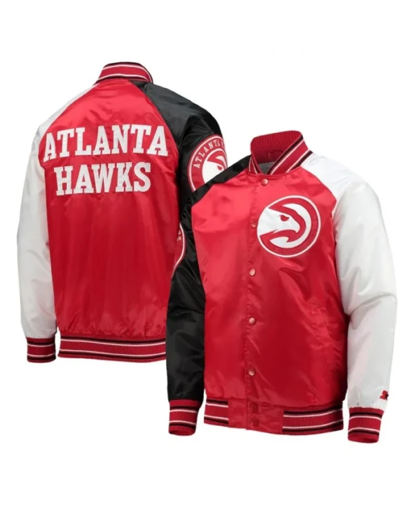 Atlanta Hawks Reliever Red/Black Satin Varsity Jacket - Image 3