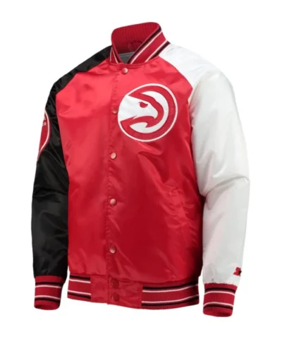 Atlanta Hawks Full-Snap Red Leather Varsity Jacket on Sale