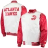 Atlanta Hawks Renegade Full-Snap Satin Red and White Varsity Jacket