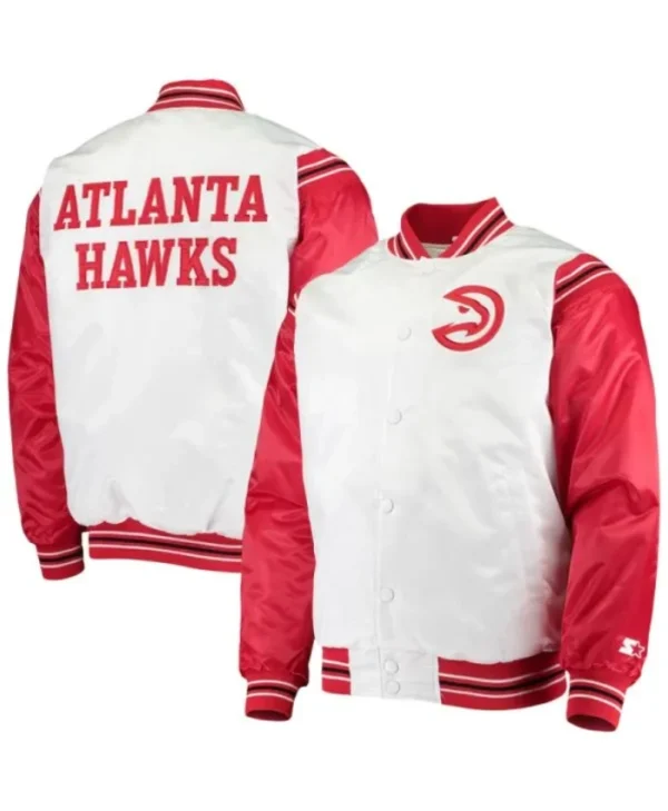Atlanta Hawks Renegade Full-Snap Satin Red and White Varsity Jacket
