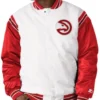 Atlanta Hawks Renegade Red and White Satin Varsity Jacket