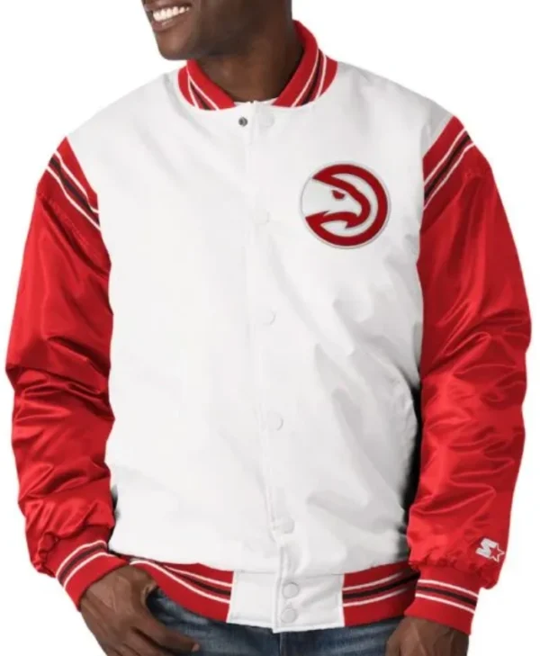 Atlanta Hawks Renegade Red and White Satin Varsity Jacket