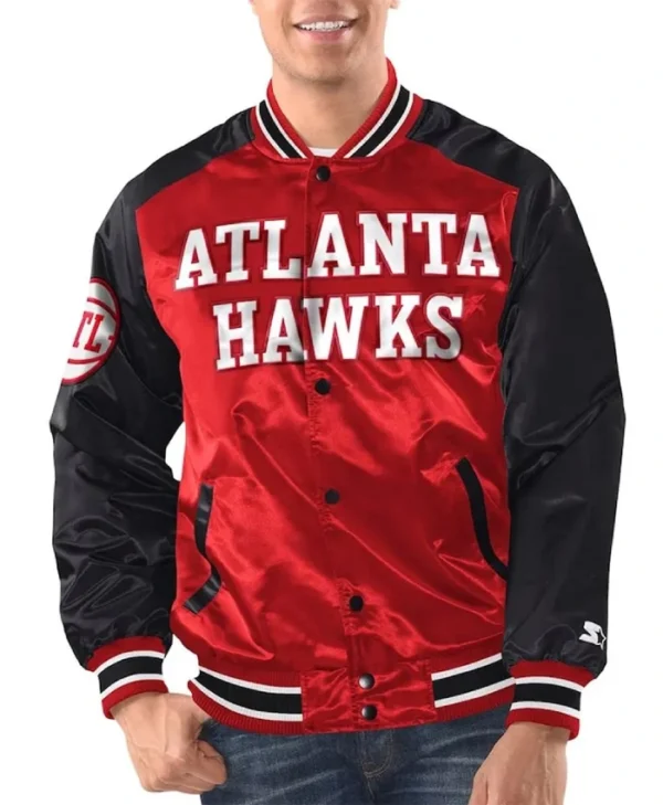 Renegade Atlanta Hawks Red and Black Full-Snap Varsity Satin Jacket