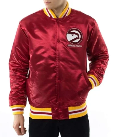 Throwback Wordmark Atlanta Hawks Full-Snap Satin Jacket