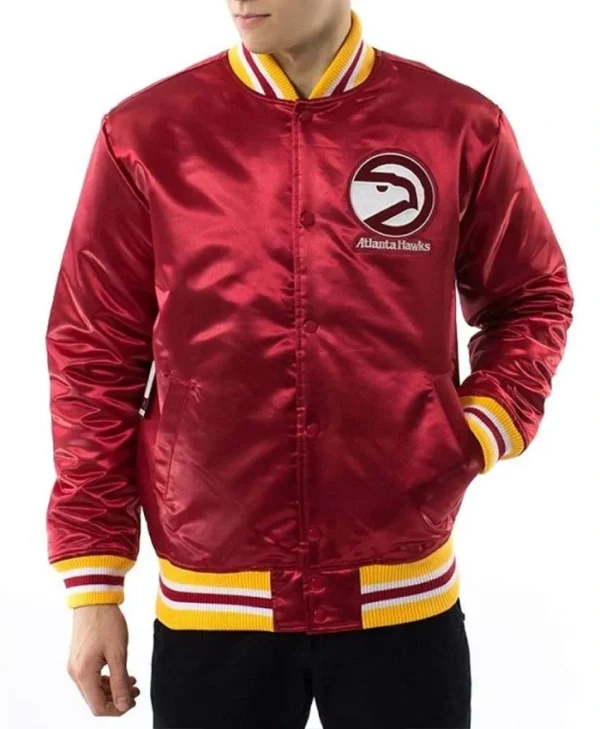 Throwback Wordmark Atlanta Hawks Full-Snap Satin Jacket