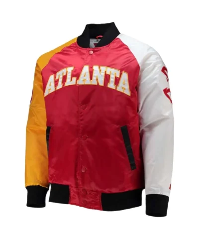 Atlanta Hawks Tricolor Full-Snap Satin Varsity Jacket