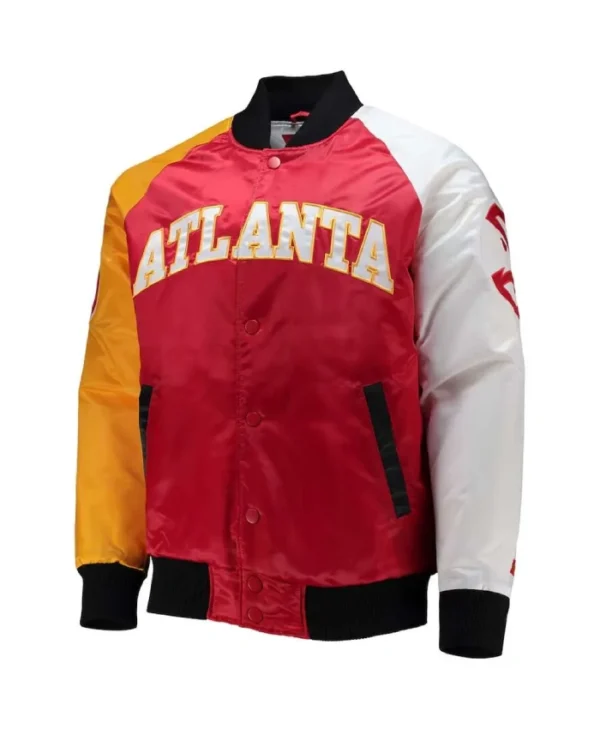 Atlanta Hawks Tricolor Full-Snap Satin Varsity Jacket