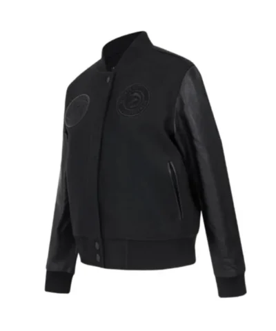 Atlanta Hawks Triple Black Full-Zip Wool and Leather Jacket