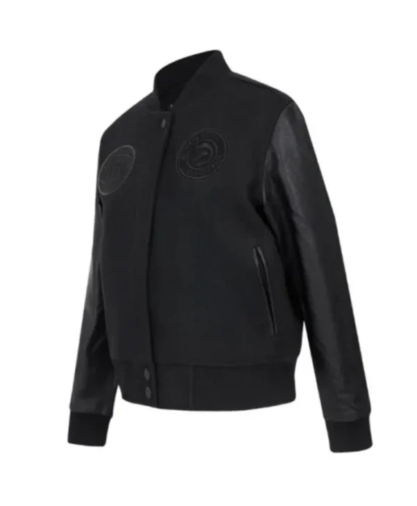 Atlanta Hawks Triple Black Full-Zip Wool and Leather Jacket
